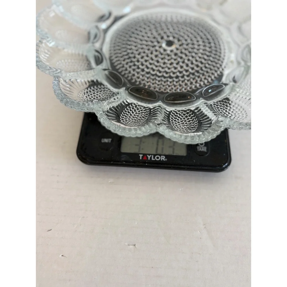 Vintage Clear Hobnail Glass Deviled Egg Platter Scalloped Serving Tray 11 Inch